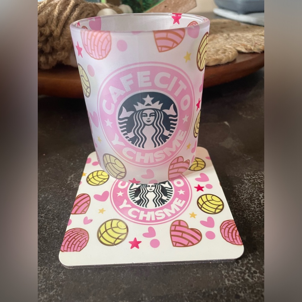 Cafecito y chisme mug and coaster set, NEW